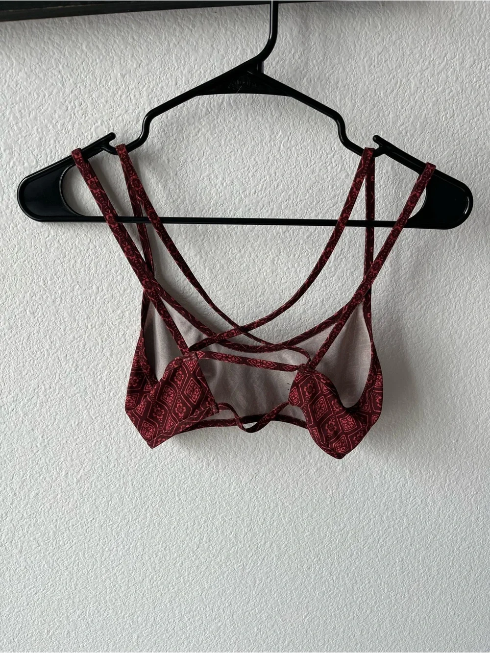 Red Batik geometric bralette, criss-cross straps, Free People, Intimately